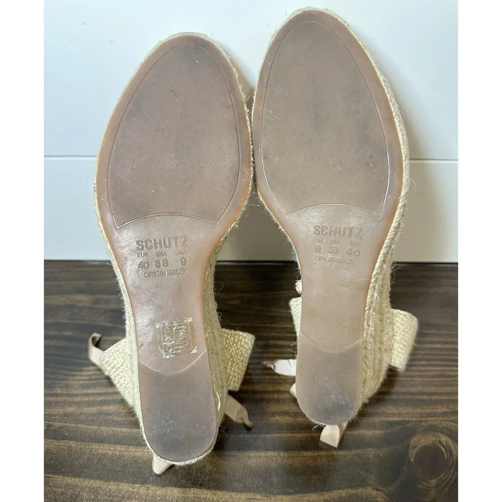 Schutz Wedge Espadrille‎ Tie Ankle Sandals Suede Peach Orange Women's 9 EU 40